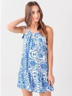 Maaji Blue White Tie Strap Cover Up Dress L